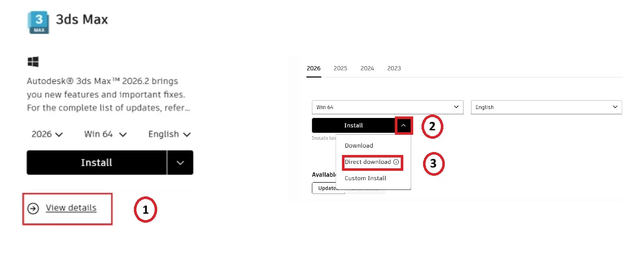 Autodesk Lisans Kurulumu ve Kullanıcı Atama Rehberi 4 Autodesk Account içinden Direct download seçeneğini açma adımları