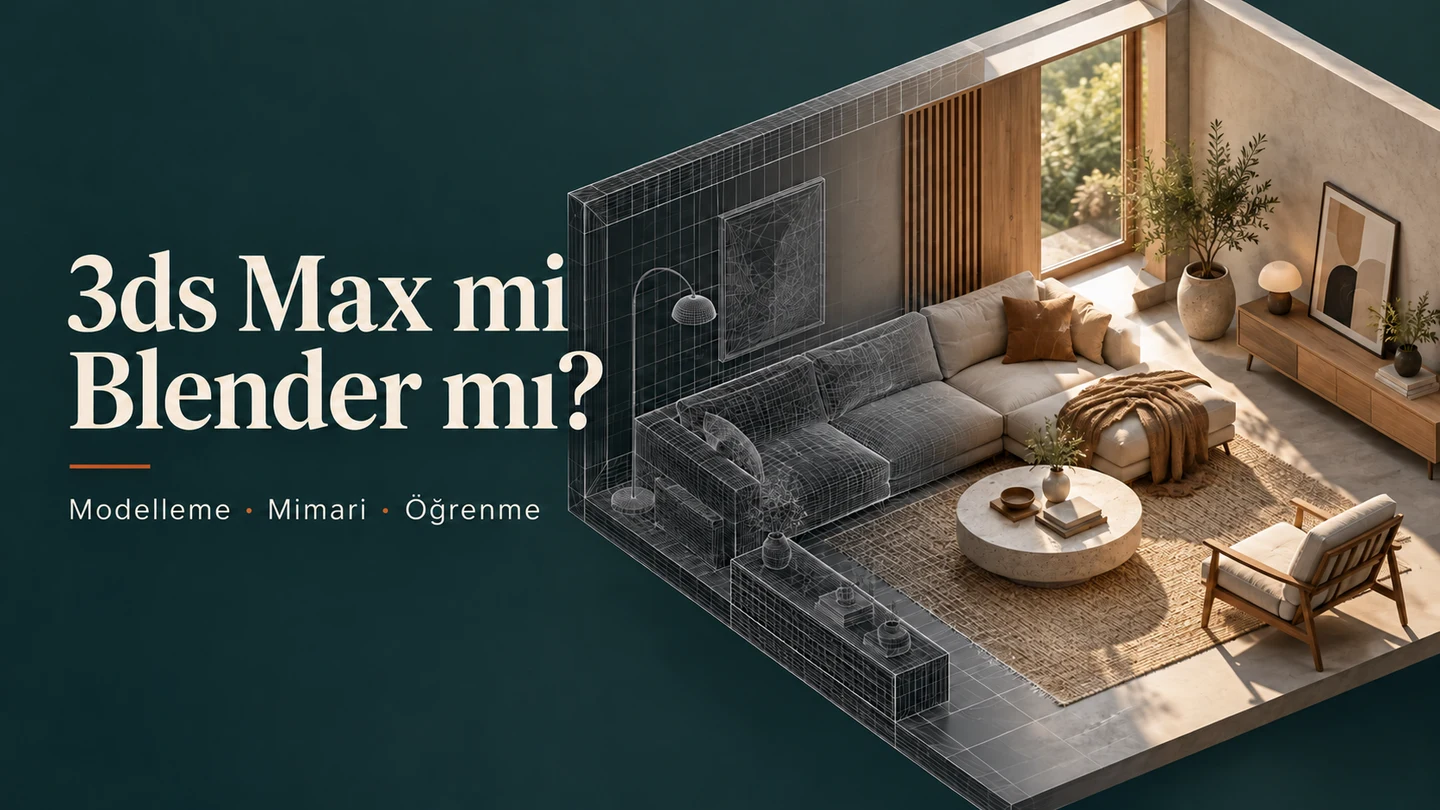 3ds Max mi Blender mı? Hangisiyle Başlamalısınız? 1 3ds Max ve Blender seçimi için modelleme sürecini gösteren temsilî karşılaştırma kapağı