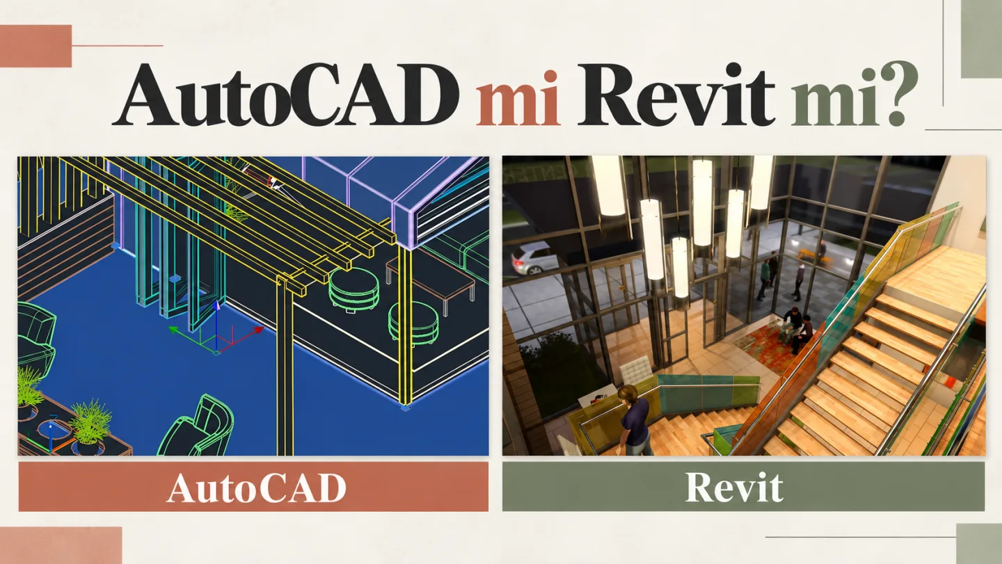 AutoCAD mi Revit mi? Mimari Projeler İçin Hangisi? 1 Gerçek Autodesk proje görselleri temel alınarak hazırlanmış AutoCAD mi Revit mi karşılaştırma kapağı